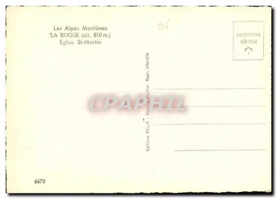 Kościół w La Brigue (A.-M.) — męczeństwo św. Elma, patrona pasterzy brigaszkich — florentyński obraz z XVI wieku — Wydawnictwo Rella — Rewers