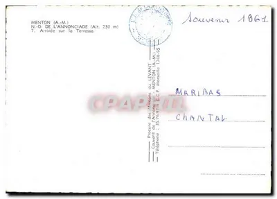 Menton — N.-D. z Annonciade — Przyjazd na Terrasse — Procure des Missions du Levant — Rewers