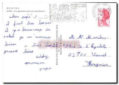 Menton — ogólne zdjęcie z Cap-Martin — Wydawnictwo Art Altamira, Nice, n°2190 — Rewers