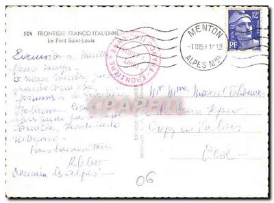 O Ponte Saint-Louis — Fronteira França-Itália — Edições Montluel, n° 504 — Verso