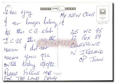 Irlanda do Norte — cartão postal turístico ilustrado — Post Dennis Productions — Verso