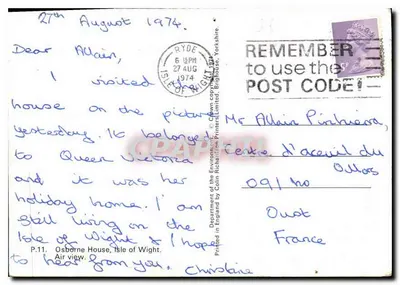 Casa Osborne — Ilha de Wight — editor Colin Richardson Printers Limited, n° P.11 — Verso