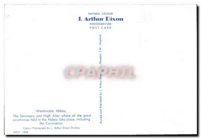 Westminster Abbey — Sanctuaire et Autel Haute — J. Arthur Dixon — Rewers
