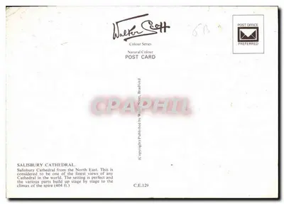 Catedral de Salisbury — visão do nordeste — Walter Scott, série Naturel Couleur, n° C.E.129 — Verso