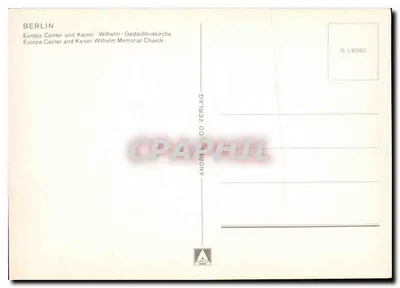 Berlin — Europa Center i kościoł Kaiser-Wilhelm — wydawca ANDREASCO VERLAG, nr B 1/8280 — Rewers