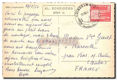 Jungfraujoch — zasnieżona góra z saniami ciągniętymi przez psy — wydawca A. Merian, nr 548 — Rewers