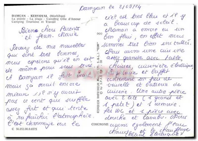 Damgan e Kernoyal — vista aérea e praia — editor Éditions de la Poste — Verso
