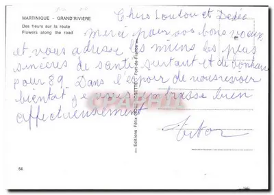 Martinique - Grand'Rivière — Flores na estrada — Edições FÉLIX ROSETTE, Fort-de-France, n°64 — Verso
