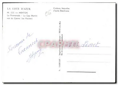La Côte d'Azur — M. 225 — Menton, Promenada — Cap Martin widziany z kasyna (jego basen) — Rewers