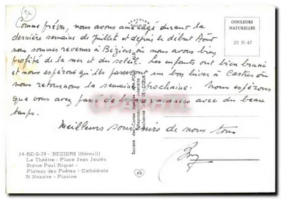 Beziers — vista panorâmica — Sociedade das Cartas Postais de Céur — Verso