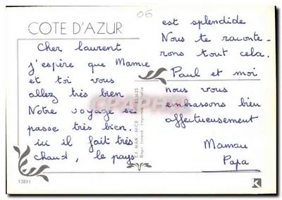Crianças entre mimosa — Côte d'Azur — Ed. MAR NICE - Imprime Italie — Verso