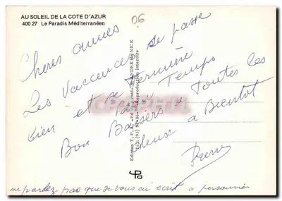 Côte d'Azur — kolorowa wizja żaglówki — Wydawnictwo Y.P. - Bd André (06) NICE — Rewers