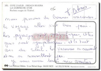 Côte d'Azur — Czerwone skały Estérela — Les Editions Gilletta — Rewers