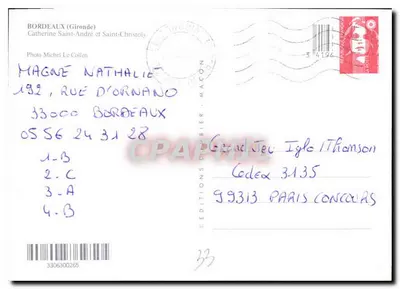 Bordeaux — widok z lotu ptaka katedry — Éditions Gribier — Rewers