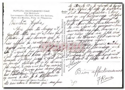 Aigues-Mortes (Gard) — Cidade Medieval, Porta dos Gallons, Porta do Organeau — A Cegonha — Verso