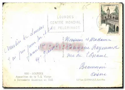 Wizja Najświętszej Maryi Panny dla Bernadette Soubirous — Lourdes — Wydawnictwo Quinault — Rewers