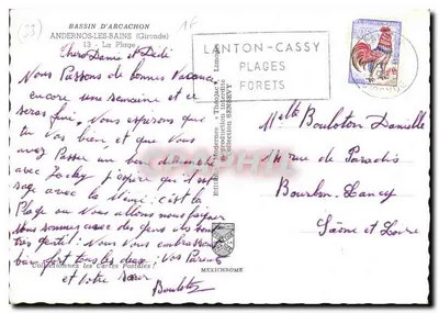 Bassin d'Arcachon — Playa animada con veleros — Edición Moderna & Teatro, colección Sensévy — Reverso