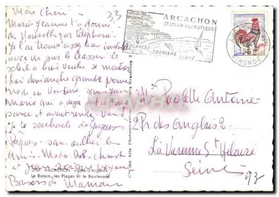 Arcachon — widok z lotu ptaka basenu i plaż — Souvenir d'Arcachon — Rewers