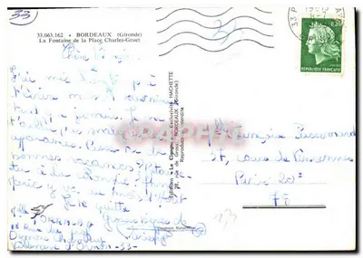 Fonte da Praça Charles-Gruet — Bordeaux — Edições La Cigogne — Verso