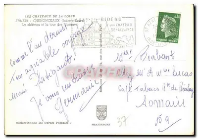 Castelo de Chenonceau — torre das Marcas — Edições RIDEAU, n°379/559 — Verso