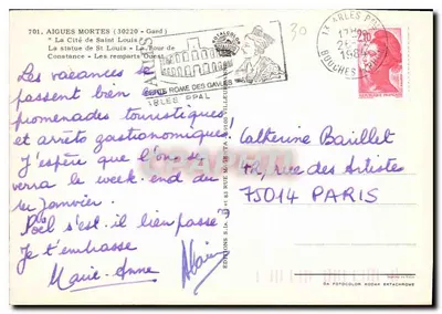 Aigues Mortes — Estátua de São Luís, Torre de Constança, muralhas — Edições S.I.A. n° 701 — Verso