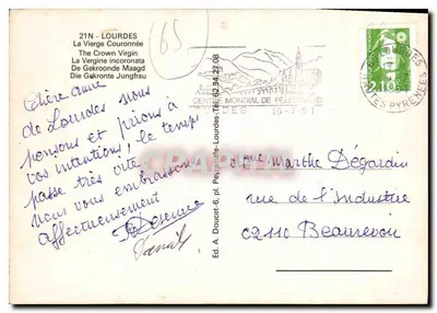 Lourdes — Statua Matki Bożej Królowej — Wyd. A. Doucet — Rewers