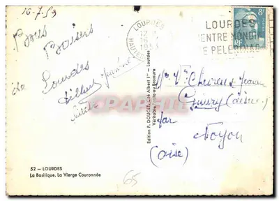 Lourdes — La Basilique et la Vierge Couronnée — Édition P. DOUCET, Ciné-Album — Verso