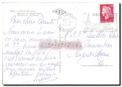 Basílica de Santa Teresinha — Lisieux — editor Greff, n° 142/523 — Verso