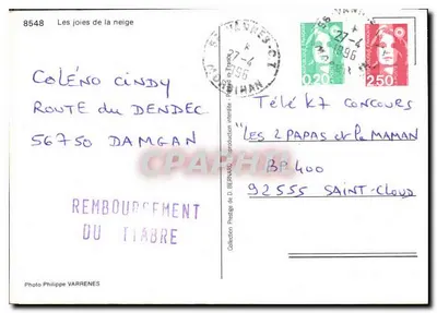 Zimowy pejzaż z zasnieżoną krzyżą — wydawca: Philippe Varrenes, nr 8548 — Rewers