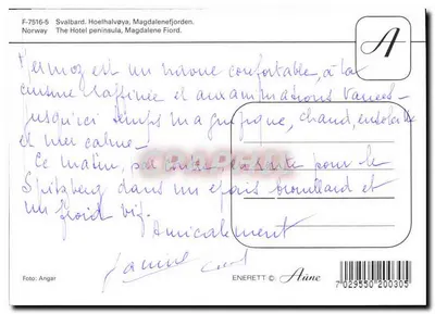 Svalbard. Hoelhalvøya, Magdalenefjorden — Noruega — Editor Enerett, n° F-7516-5 — Verso