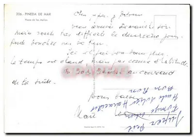 Plaza de los Melios — Pineda de Mar — editor não identificado, n° de série 206 — Verso