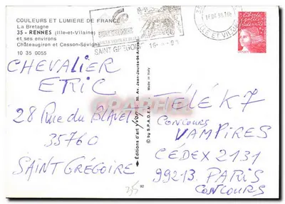 Rennes i jej okolice — Éditions d'art d'art by S.P.A.D.E.N. — nr 92 — Rewers