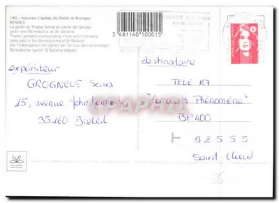 Roseraie du Thabor — Rennes — wydawca Alliance Zanyerno — Rewers