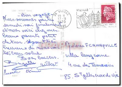 Vizille — Piazza del Castello con la Banca Nazionale e il monumento ai caduti — Cartolina d'epoca della Serie 'I Piccoli Castelli della Francia' — Verso