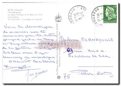 Sete — Vista Generale, Il Lungomare Pasteur e il Monte Saint-Clair — Le Joute — La Carniche — editore MAR, n° 251 — Verso
