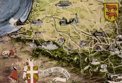 Pays Basque-Landes-Bearn — carta postal ilustrada — editor não visível