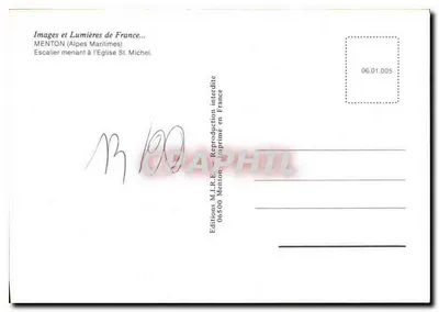 Menton — Escada levando à Igreja de São Miguel — Éditions M.I.R.E. — Verso