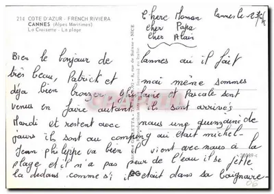 Cannes — vista panorámica y playa — editor Chelletta, n°214 — Reverso