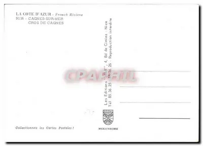 Cagnes sur Mer — Cros de Cagnes — Éditions Diplôme, Nice — Verso