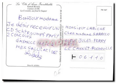 Cannes — widok Croisette i portu — Éditions AZUR — Rewers
