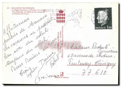 Monaco — Vista Geral, O Rocher e a Itália — Éditions Monaco — Verso