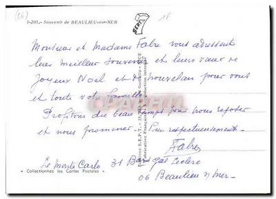 Mimosa en flor — Recuerdo de Beaulieu-sur-Mer — Ediciones S.E.P.T. n°3-201 — Reverso