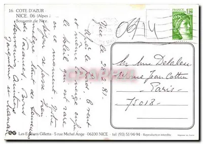 Nice — Lembrete de Nice — Les Éditions Gilletta — Verso