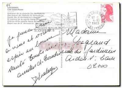 Wnętrze kaplicy św. Bernadett — Lourdes — Wydawnictwo S.O.S. Paris — Rewers
