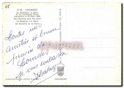 Lourdes — A Basílica, o Gave e os novos pontes — Éd. A. DOUCET, n°65 — Verso