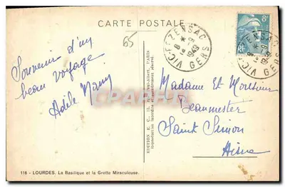 Lourdes — Bazylika i Cudowna Grota — wydawnictwo E. C. 1911 — Rewers