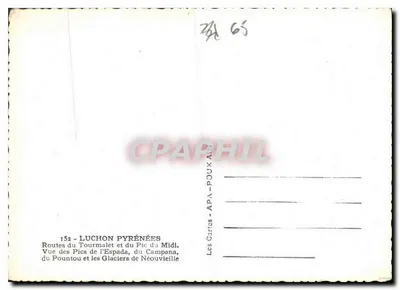 Luchon Pyrénées — Widok na picsy Espady, Pountou i lodowce Néouvielle — Karty APA-POUX — Rewers