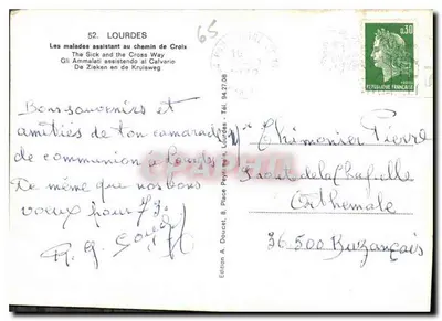 Lourdes — Basílica e peregrinos — Edição A. Doucet, n°52 — Verso