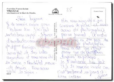 O salto do Doubs — Fronteira Franco-Suíça — Éditions Guy Janin — Verso