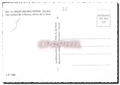 Envio de MOUTHIER-HAUTEPierre (Doubs) — Os rochedos da Baume, vale da Loue — Les Editions d'Art, Paris — Verso